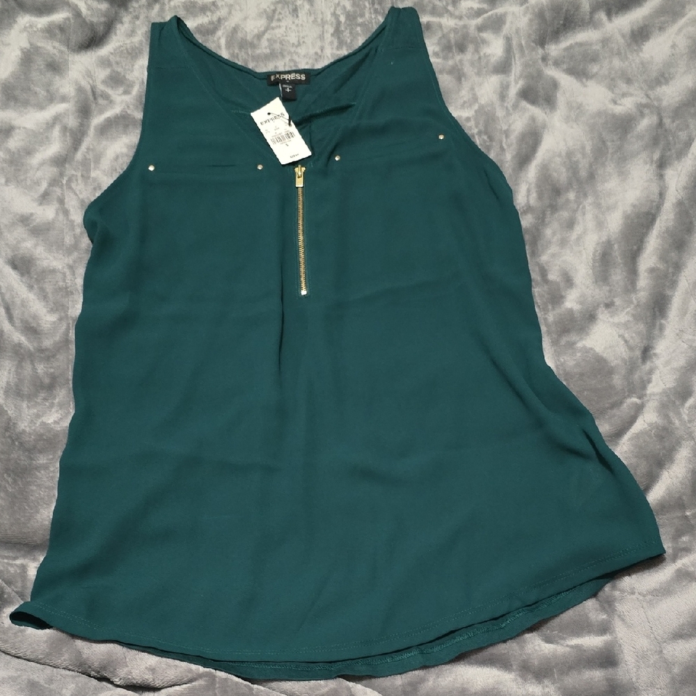 Express Emerald Green Tank Top with Gold Adjustable Zipper